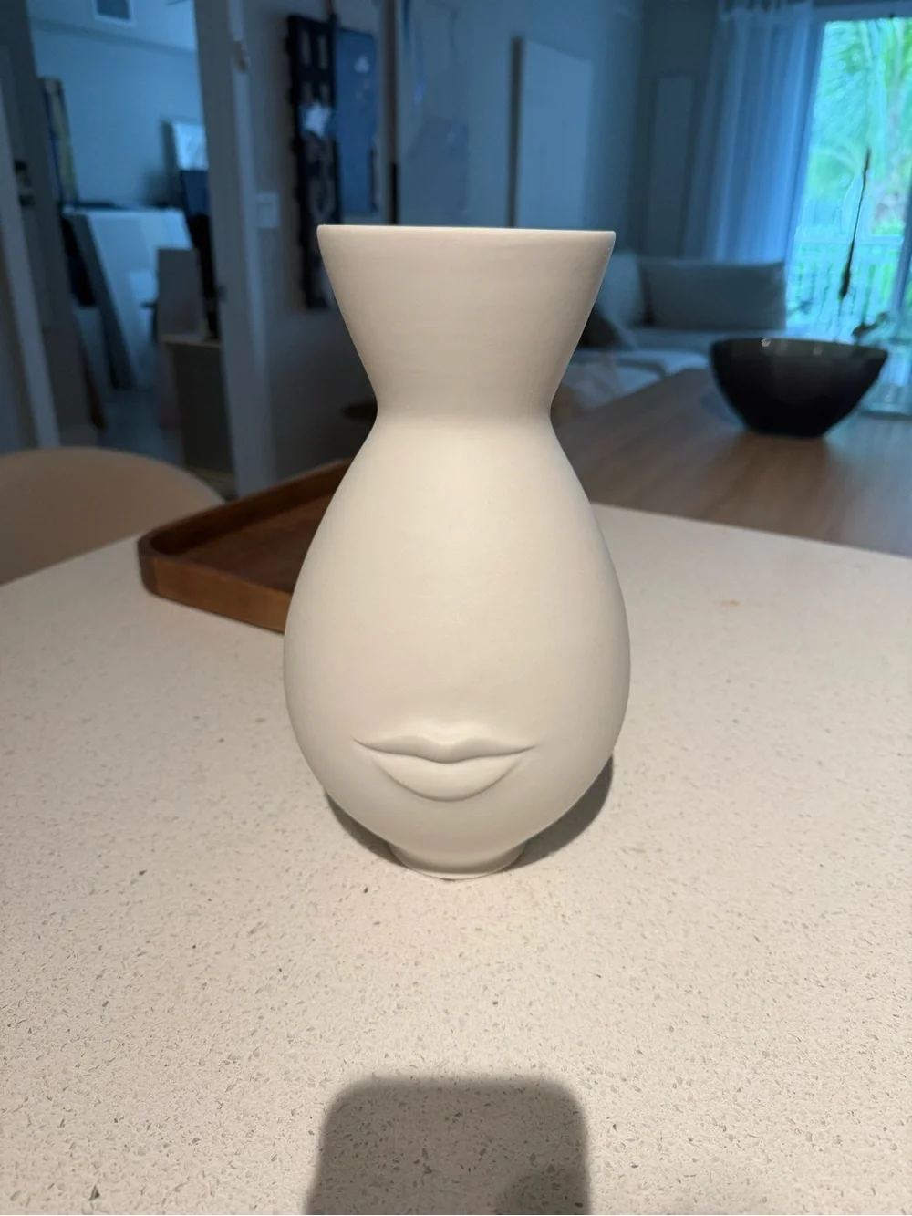 White Jonathan Adler Ceramic Face Vase with Lip Detail